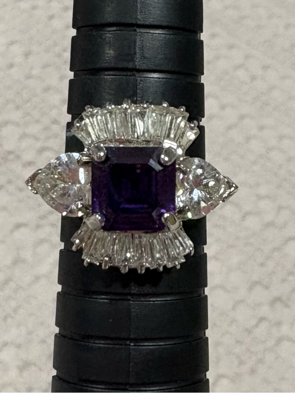 Vintage Sterling Silver Purple Amethyst Statement Ring Size 7